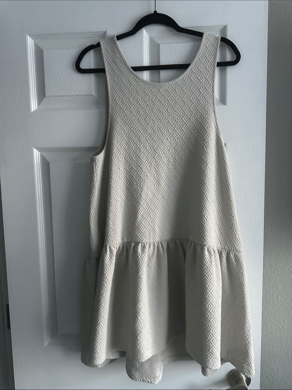 Free People Cream Textured Ruffle-Hem Sleeveless Mini Dress